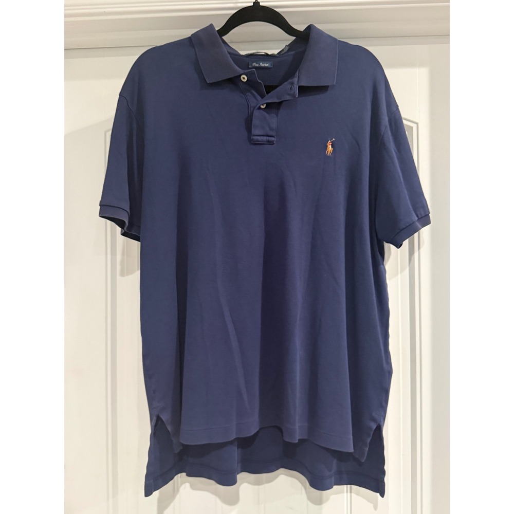 Polo Ralph Lauren Mens XL Pima Interlock Navy Blue Short Sleeve Polo Shirt Pony
